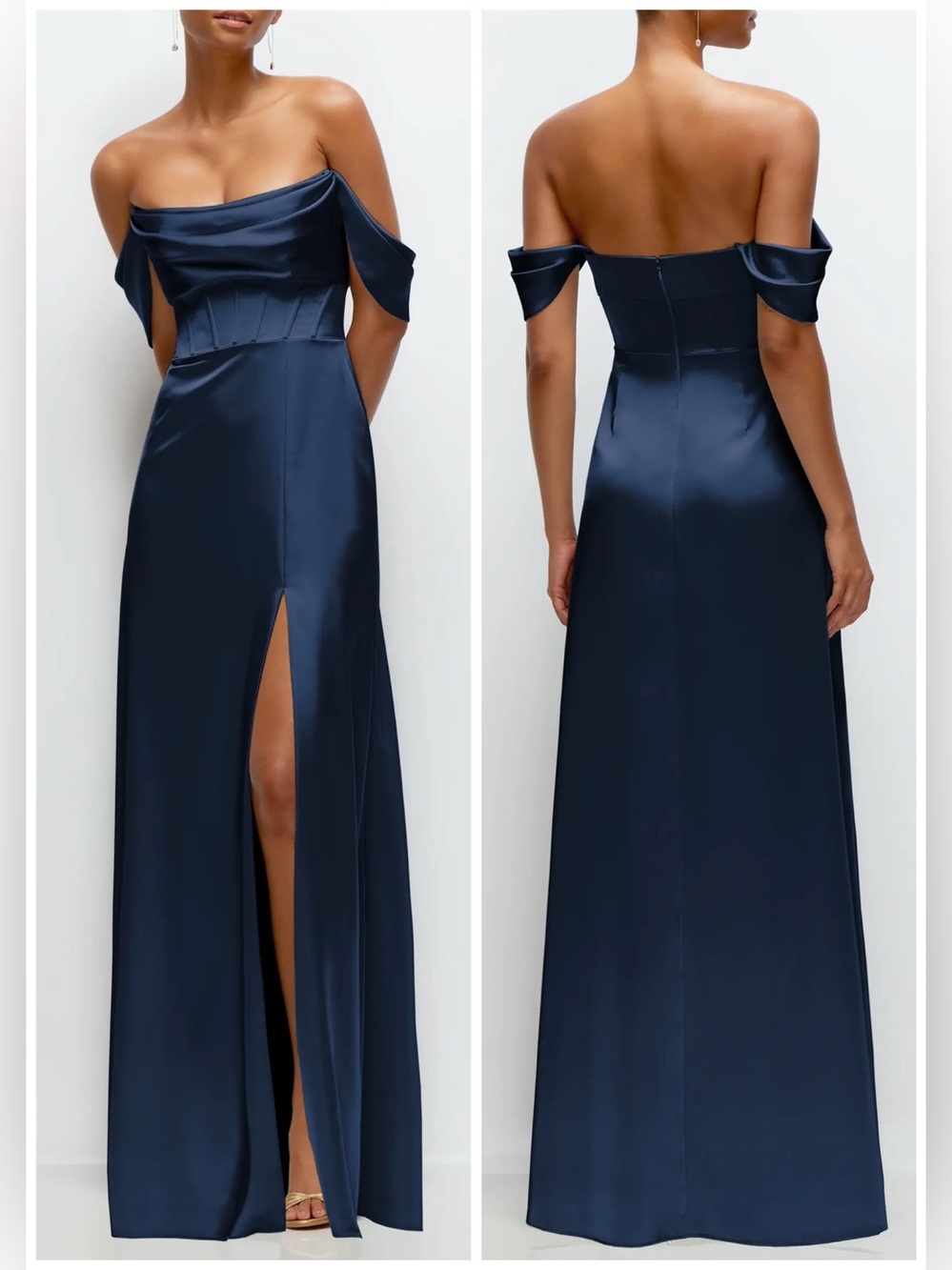 New After Six Convertible Corset Gown Maxi Dress Midnight Blue Satin 6898 Sz 8